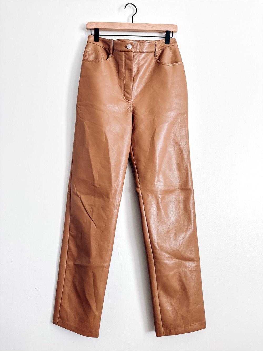 Aritzia Wilfred Melina Vegan Leather Pants Cognac Brown Size 10